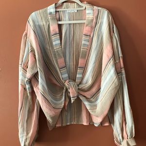 ON THE ROAD BOHO STRIPED TIE FRONT TOP